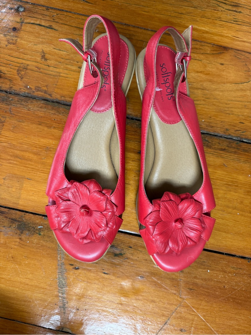 Softspots Red Floral Accent Slingback Heels - Women